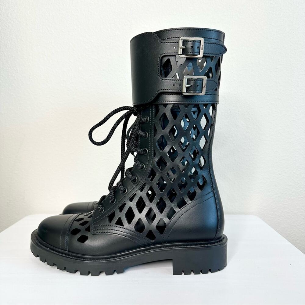 Christian Dior Laser Cut D Trap Boots Black Leather Size 37 - Picture 5 of 14